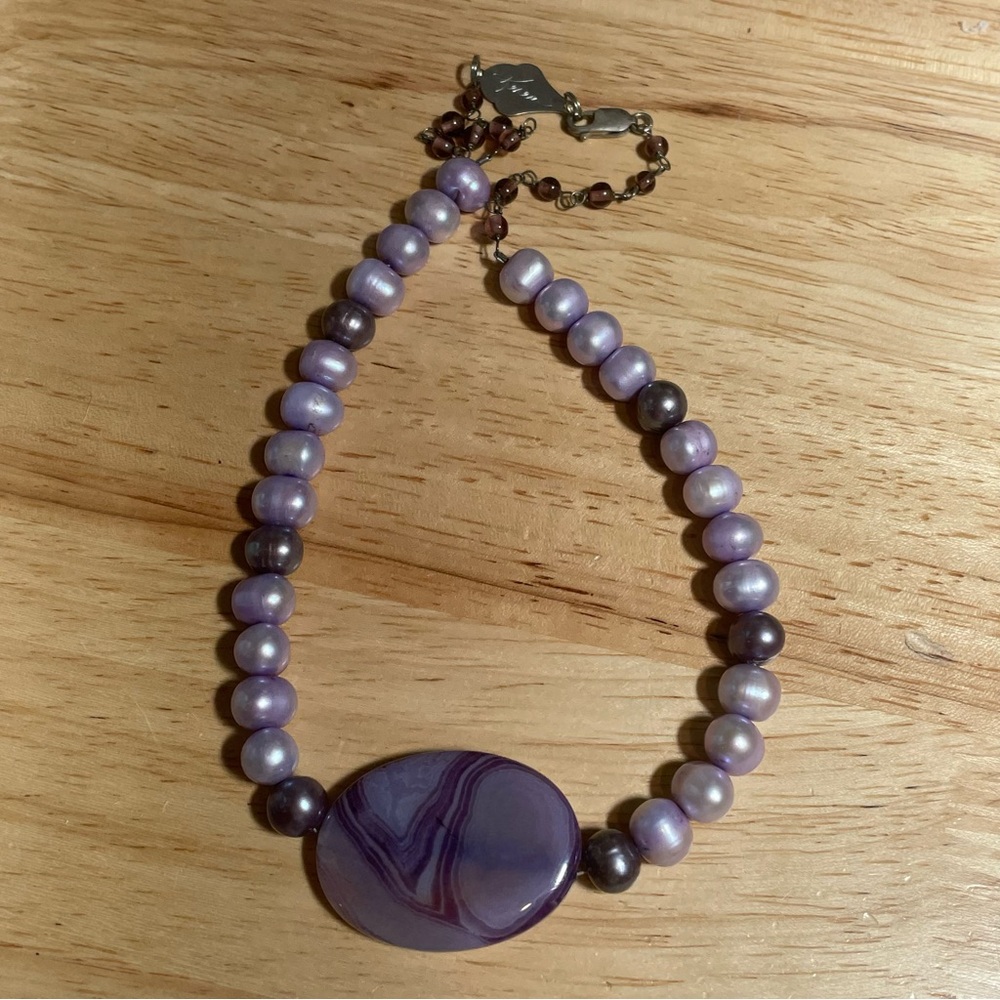 Keren Creations Pearl Agate Lavender Tone Beaded Necklace
